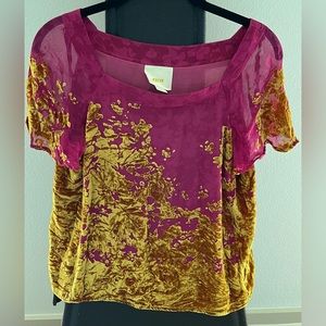 Maeve XS flowy straight neck boxy pink silky and gold velvet